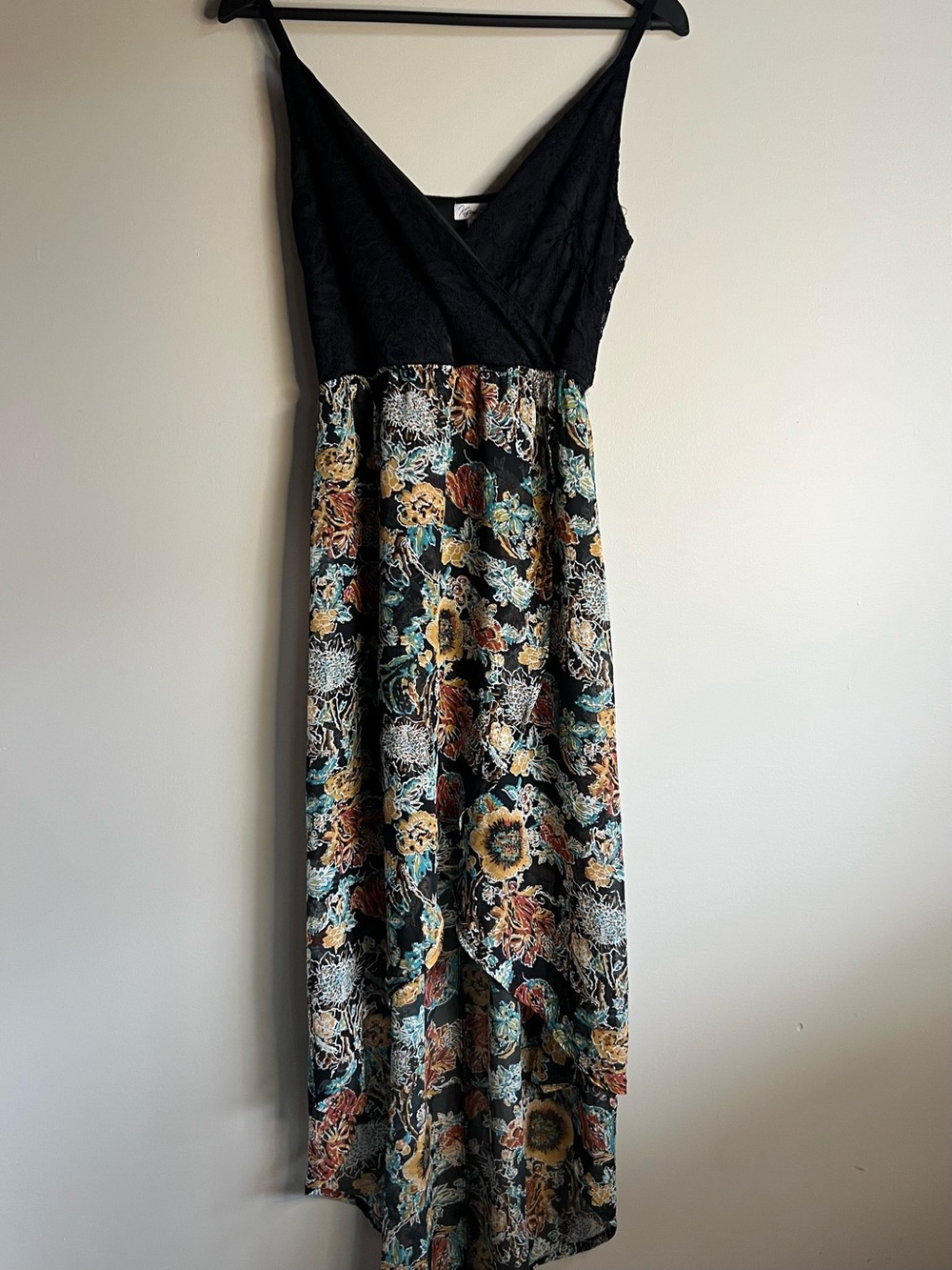 Kismet Hi Low Floral Maxi Dress XS Black Lace Boho Festival Wedding Guest